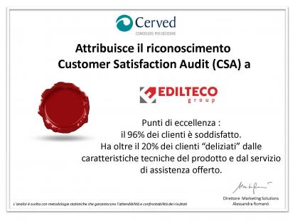 EDILTECO SUPERA AMPIAMENTE IL SONDAGGIO SULLA SODDISFAZIONE CLIENTI FATTO DA CERVED